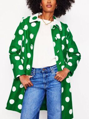 Boden Special Occasion Coat In Abstract Dot Green - Women's Size 12 - NWT
